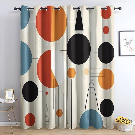 Mid Century Curtains for Bedroom Decor, Retro Abstract Circles Geo Pattern Design Blackout Drapes, Modern Minimalist Curtains for Living Room 53"W x 96"L (Pack of 2)