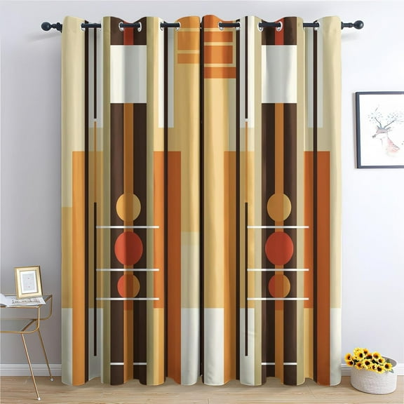 Mid Century Curtains For Living Room, Modern Geometric Blackout Curtains For Bedroom - Vintage Abstract Minimalist Decor Window Curtains, Grommet Drapes 2 Panels Set-38"W x 54"L (Pack of 2)
