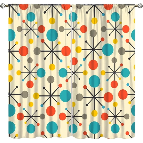 Mid Century Curtains,Mid Century Fifties Modern Retro Colors Pattern Rod Pocket Window Drapes for Living Room Bedroom Kitchen Bathroom Home Set 2 Panels,63x63 Inches, Style-4