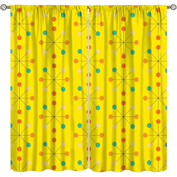 Mid Century Curtains,Mid Century Fifties Modern Retro Colors Pattern Window Drapes for Living Room Bedroom Kitchen Bathroom Home Set 2 Panels,55x39 Inches