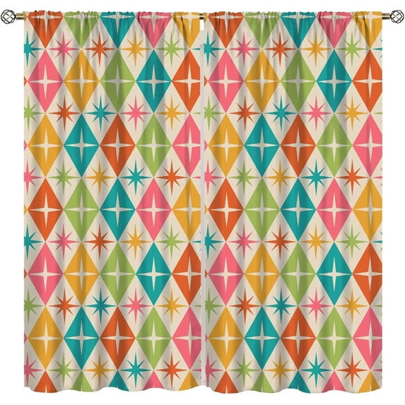 Mid Century Curtains,Mid Century Modern Geometric Atomic Shapes Kitchen Window Drapes,Retro Style Boho Print Set for Cafe Living Room Bedroom 42"W x 63"L (Pack of 2)