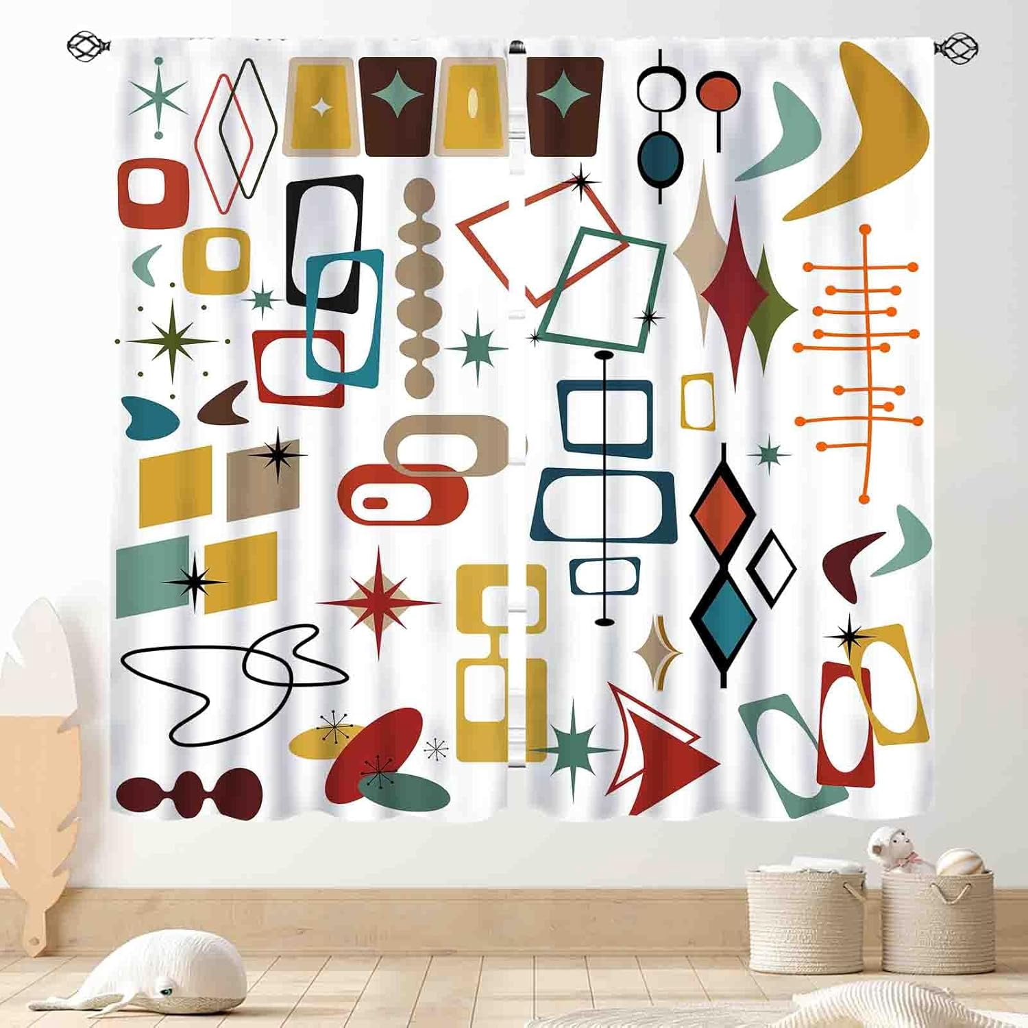 Mid Century Curtains, Modern Abstract Atomic Geometric Print Colorful ...