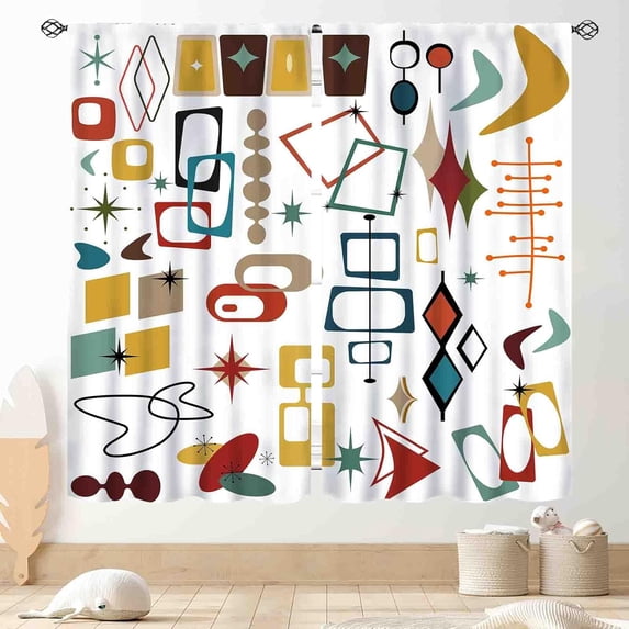 Mid Century Curtains, Modern Abstract Atomic Geometric Print Colorful Retro 1950s 1960s Pastel Blackout Window Drapery Treatments for Living Room Bedroom Bathroom Kitchen 2 Panels, 84"x84" Inch