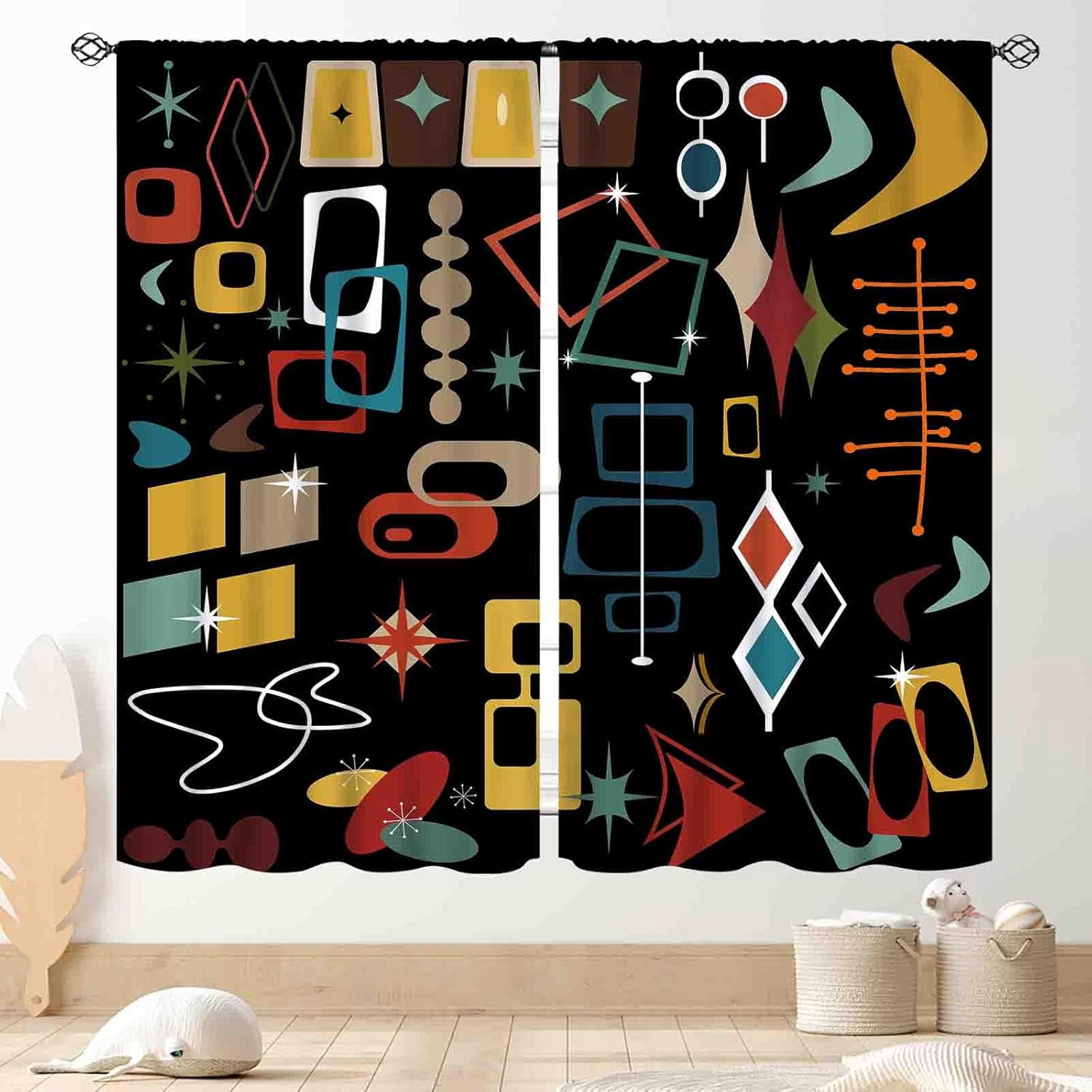 Mid Century Curtains, Modern Abstract Atomic Geometric Print Colorful ...