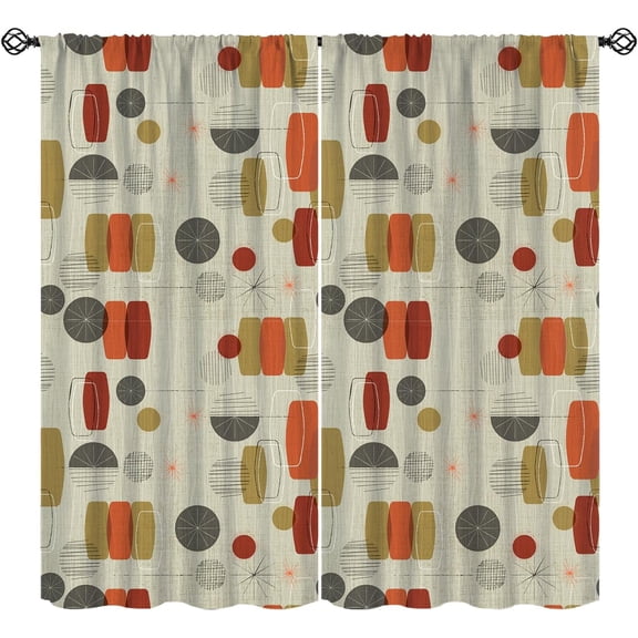 Mid Century Curtains, Modern Abstract Geometric Shapes Retro Texture Pattern Window Treatments, Rod Pocket Thermal Insulated Drapes 2 Panel Sets for Bedroom Living Rooms, 63"W X 63"L