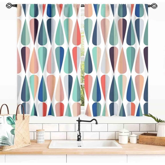 Mid-Century Curtains, Modern Abstract Geometric Vintage Retro 1950s 1960s Geo Pattern Art Pastel Window Drapery Treatments For Bedroom Living Room Kitchen Bathroom 26"W x 36"L (Pack of 2)