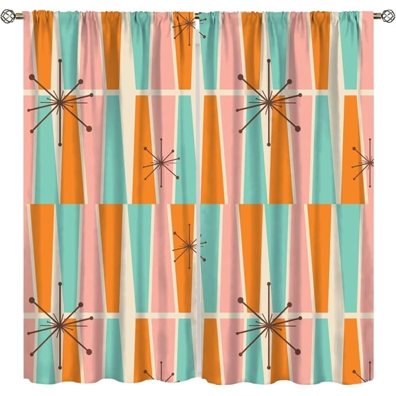 Mid Century Curtains,Modern Abstract Retro Design Room Darkening Window Rod Pocket Curtain for Living Room Bedroom Kitchen Bathroom 26"W x 45"L (Pack of 2)