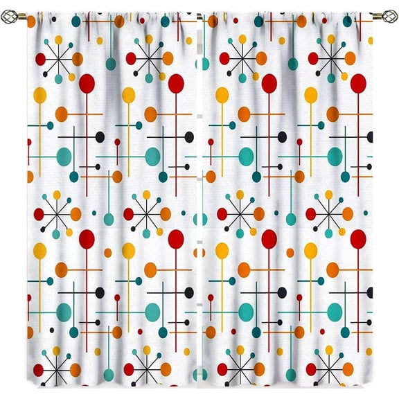 Mid Century Curtains, Modern Atomic Starburst Abstract Geometric Pattern Window Treatments for Bedroom Living Room,1950s 1960s Vintage Decorative Drapes 2 Panel Sets,42x54 Inch