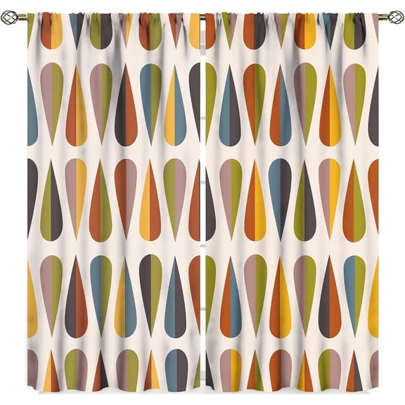 Mid Century Curtains Modern Colorful Abstract Geometric Drop Shapes Window Drapes Retro Bedroom Decor Art Printed Living Room Treatment Fabric 2 Panels 52x84 Inch