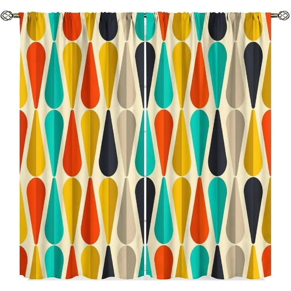 Mid Century Curtains Modern Colorful Abstract Geometric Drop Shapes Window Drapes Retro Bedroom Decor Art Printed Living Room Treatment Fabric 2 Panels 52x63 Inch Blackout