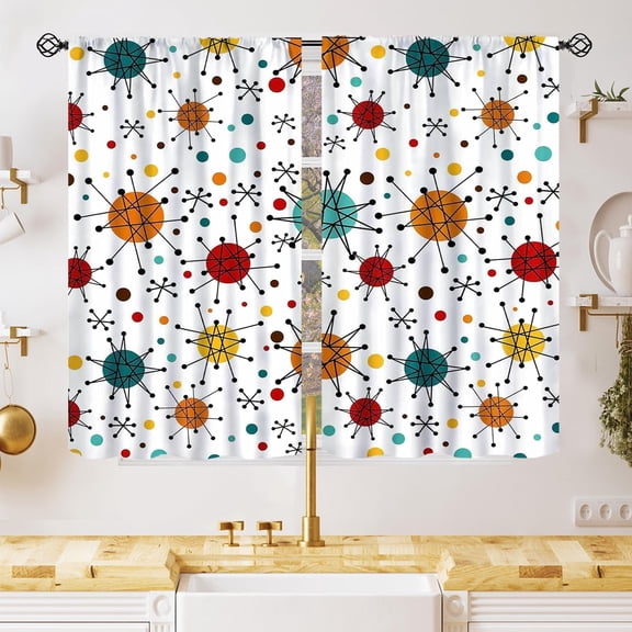 Mid Century Curtains Modern Colorful Abstract Geometric Shapes Window Drapes Retro Bedroom Decor Art Printed Living Room Treatment Fabric 2 Panels 42x54 Inch Decor