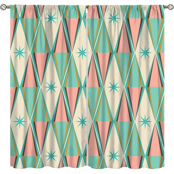 Mid-Century Curtains, Vintage Bohemian Modern Mid-Century 50s and 60s Print, Bedroom Living Room Blackout Noise Reduction Curtains42X54 Inch