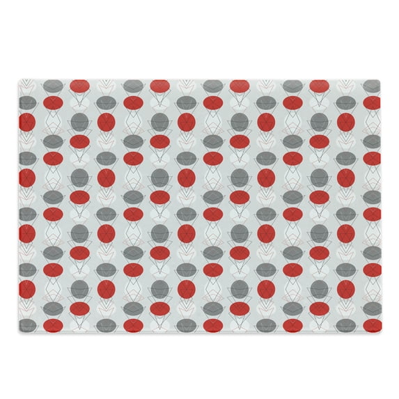 Mid Century Cutting Board, Big Circular Spots and Oval Shapes Combined the of Geometry, Decorative Tempered Glass Cutting and Serving Board, Large Size, Grey Red White, by Ambesonne