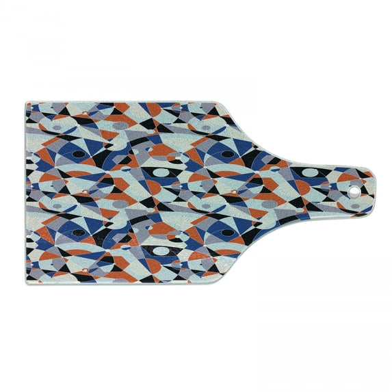 Mid Century Cutting Board, Mosaic of Various Shapes and Colors Modern Style Complex and Grid, Decorative Tempered Glass Cutting and Serving Board, Wine Bottle Shape, Multicolor, by Ambesonne