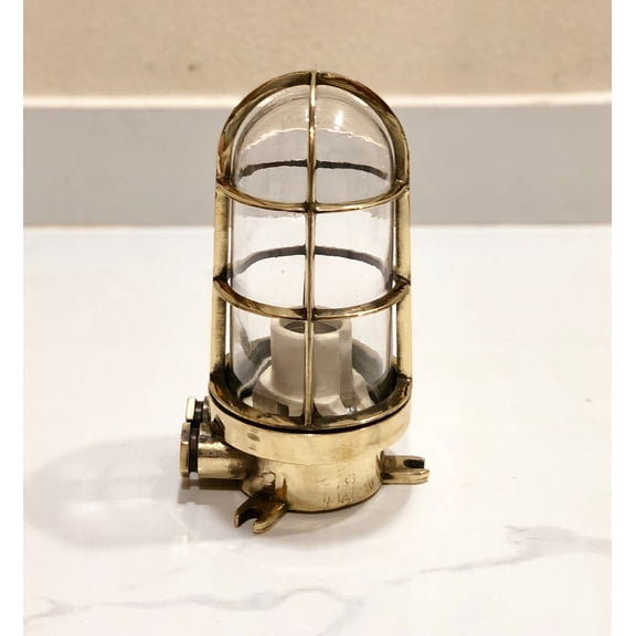 Mid Century Design Old Brass Metal Bulkhead Ceiling Light Fixture