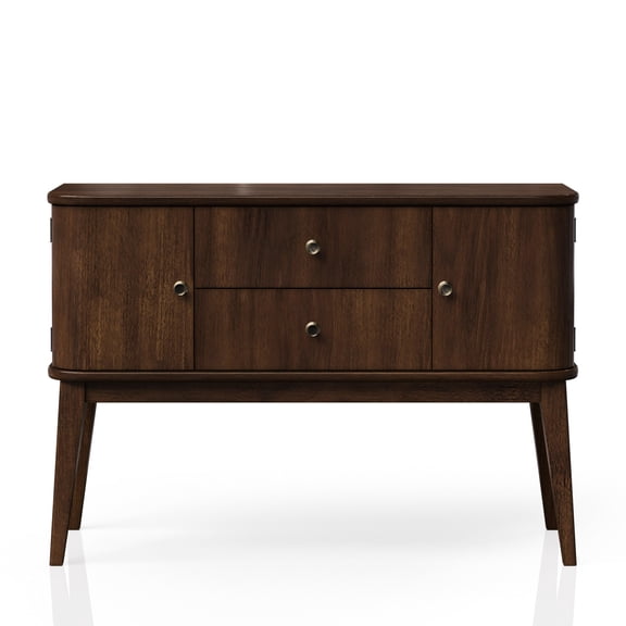 Mid Century Design Server | Suitable for Dining Area Storage | Cherry - Finished Solid Wood + MDF | Handles Small Space Storage