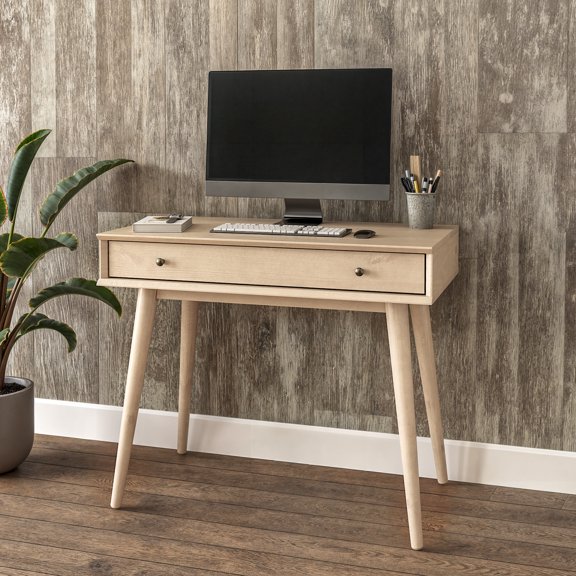 Camaflexi Solid Pine Wood Mid Century Desk with 1 Drawer, Light Oak Finish