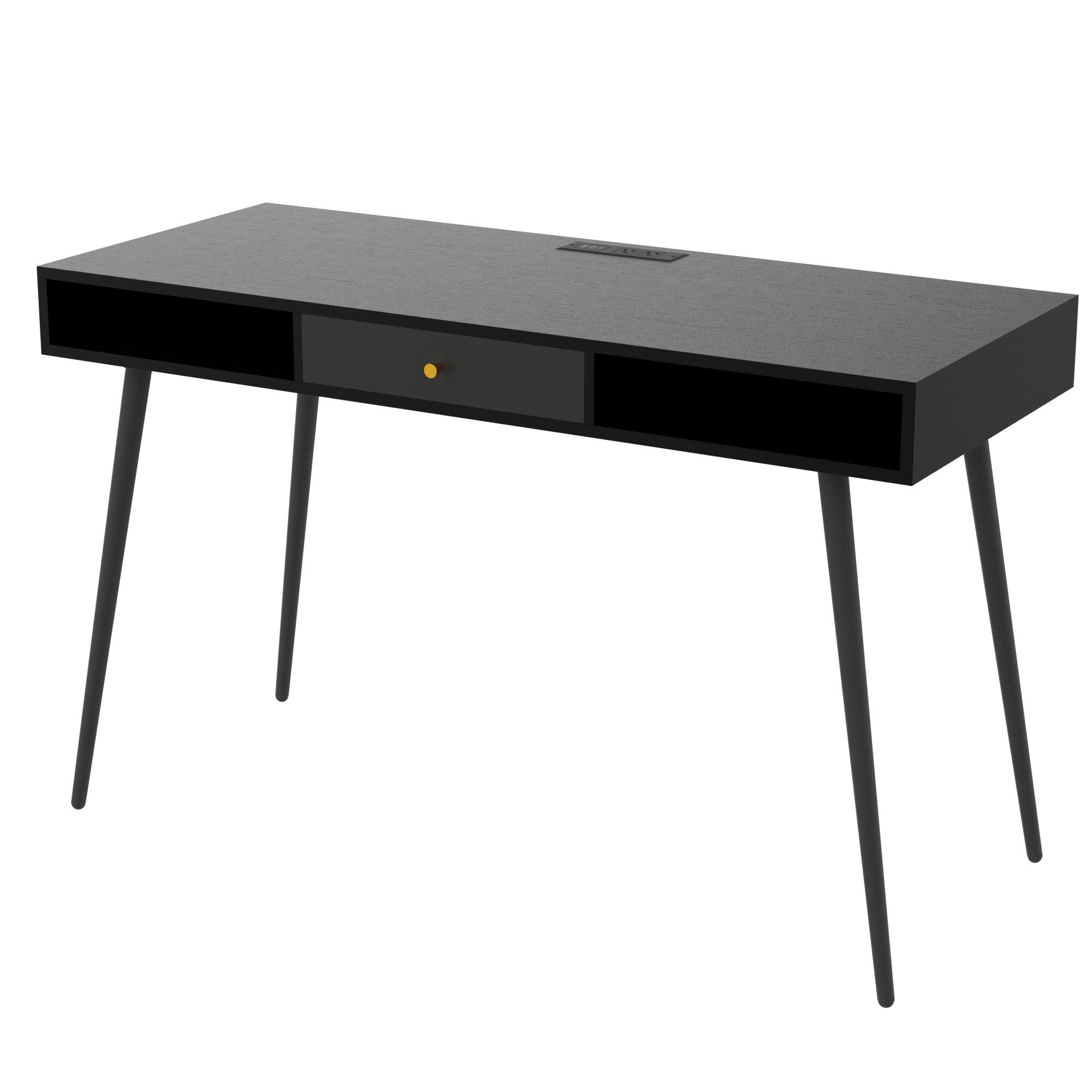 Mid Century Desk with USB Ports and Power Outlet Black