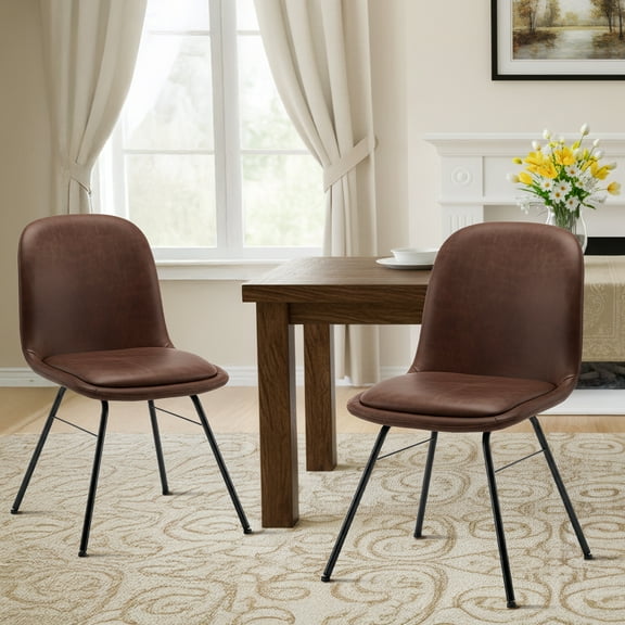 Mid-Century Dining Chair Black Metal Legs, Upholstered Accent Chair for Kitchen, Living Room, Office