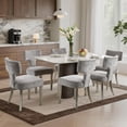 thumbnail image 1 of Mid Century Dining Chairs Set of 6, Farmhouse Linen Fabric Upholstered Accent Chair Curved Backrest with Copper Nails Around,Kitchen Chairs with Hardwood Frame, 1 of 9