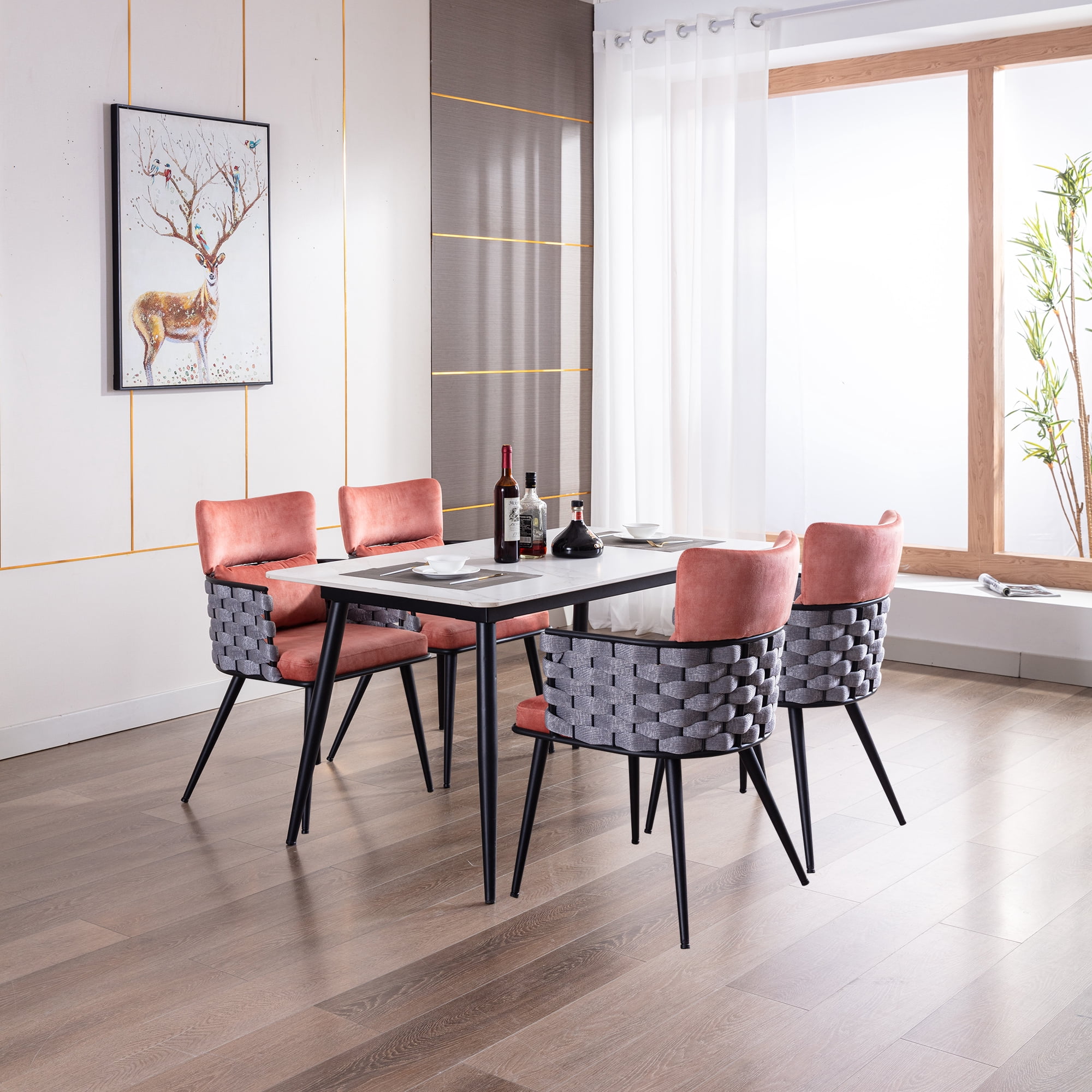 Mid-Century Dining Chairs Set of 4, Handmade Woven Kitchen Chairs ...