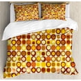 thumbnail image 1 of Mid Century Duvet Cover Set Queen Size, Kitsch and Retro Styled Round Edged Square Pattern in Old Earth Tones, Decorative 3 Piece Bedding Set with 2 Pillow Shams, Brown Yellow Coral, by Ambesonne, 1 of 3