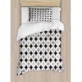 thumbnail image 1 of Mid Century Duvet Cover Set Twin Size, Retro Styled Atomic Composition with Vintage Diamond Line Pattern, Decorative 2 Piece Bedding Set with 1 Pillow Sham, Pale Grey Black Red, by Ambesonne, 1 of 3