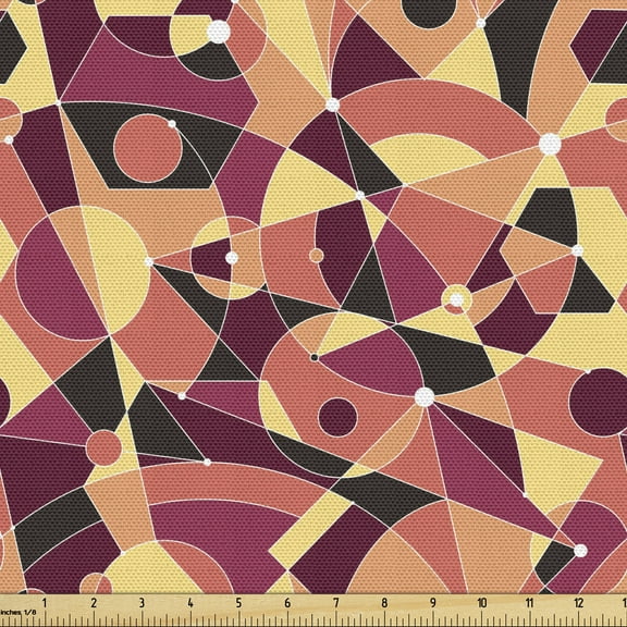 Mid Century Fabric by the Yard, Motley Art Deco Composition with Contemporary Design Circles Triangles Lines, Decorative Upholstery Fabric for Chairs & Home Accents, 1 Yard, Multicolor by Ambesonne