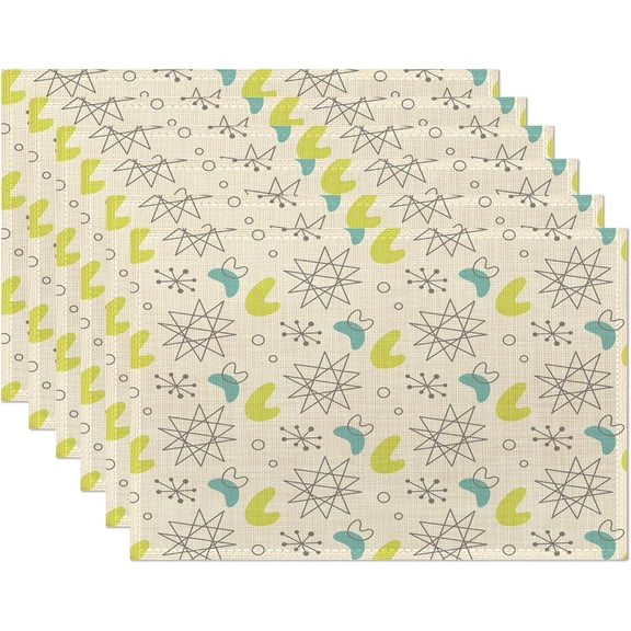 Mid Century Fifties Modern Atomic Placemats Set of 6,Retro Color Waterproof Non-Slip Washable Table Mats Set for Kitchen Dining Holiday Party Wedding Decor 12x18 Inch