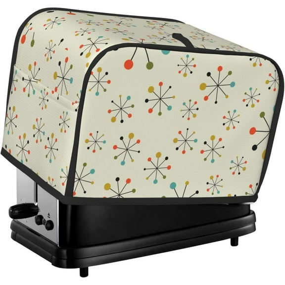 Mid Century Fifties Modern Atomic Retro 2 Slice Toaster Cover, Wide Slot, Dustproof, Fingerprint Protection, Water-Resistant, Polyester, Black, Multicolor