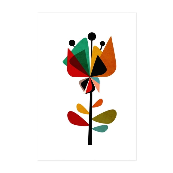 Mid Century Flower 5 - Retro Geometric Floral - Illustration Geometric Abstract Modern Art Floral Mid-Century Modern Minimalist Botanical Unframed Wall Art Print 5 x 7 inches