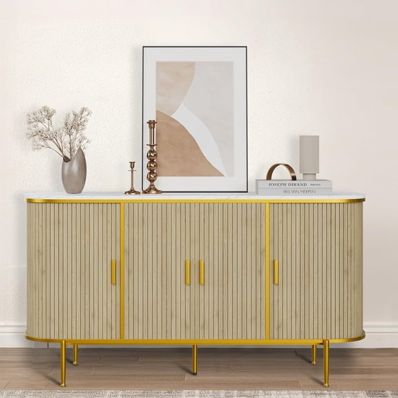 Mid-Century Fluted Bedside Nightstand, Single Drawer & Open Shelf Oak Tone MDF Side Table Ideal for Bedroom Nightstand Decor