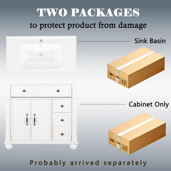 Mid-Century Freestanding Bathroom Vanity with Storage, 35.6 White Solid Wood Vanity Sink with Roman Column Base, Farmhouse Bathroom Cabinet with Metal Handles & Adjustable Shelves