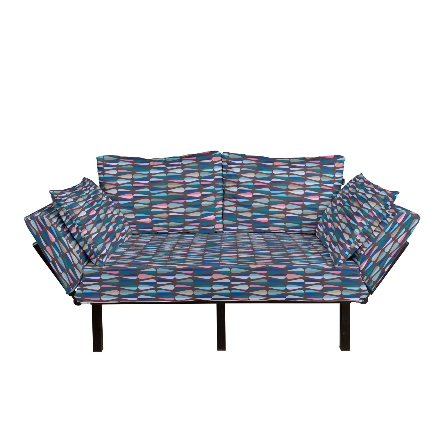 Mid Century Futon Couch, Modern Style Retro Pattern Droplet Shapes