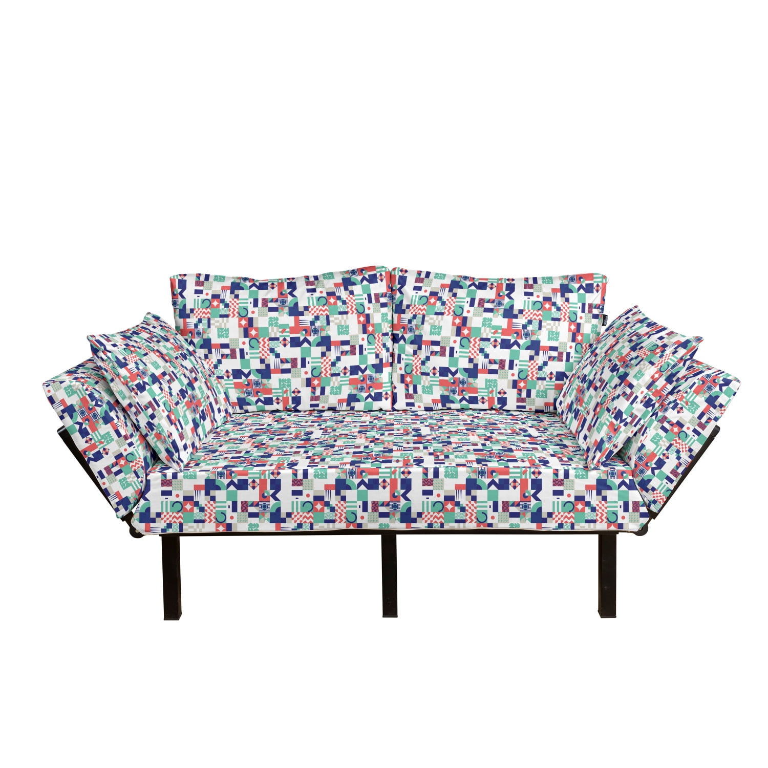 Mid Century Futon Couch, Rich Contemporary Mosaic of Funky and Pastel