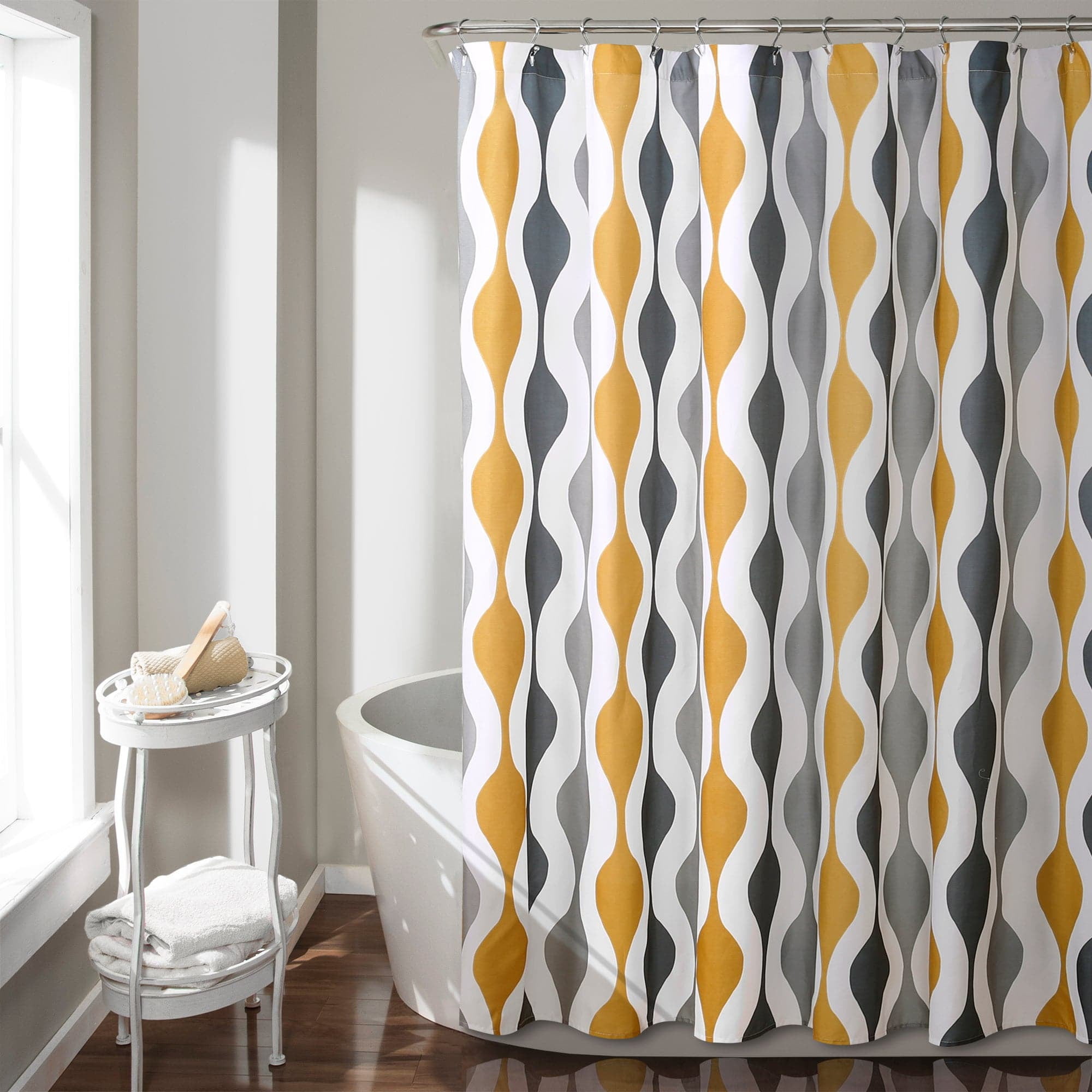 Gold and Gray Mid Century Geometric Polyester Shower Curtain