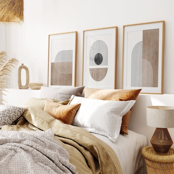 Mid Century Geometric Abstract Earth Tones Modern Art Print Neutral Beige Brown Geometric Arches Triptych Mid Century Gallery Set 3