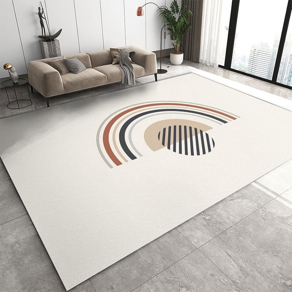 Mid Century Geometric Area Rug, Abstract Rainbow Neutral Area Rug, Non-slip Foldable Easy Clean Super Soft Area Rug Pad For Living Room Bedroom Entry Hallway Playroom Bathroom 3x5ft