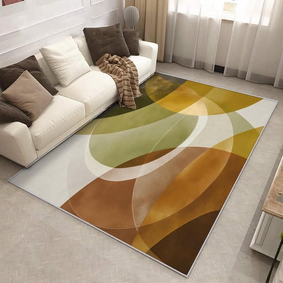 Mid Century Geometric Area Rug, Modern Abstract Geometry Pattern Indoor Carpet, Washable Non Slip Low Pile Soft Thin Rug for Living Room Bedroom Home Decor Mat 2x3ft