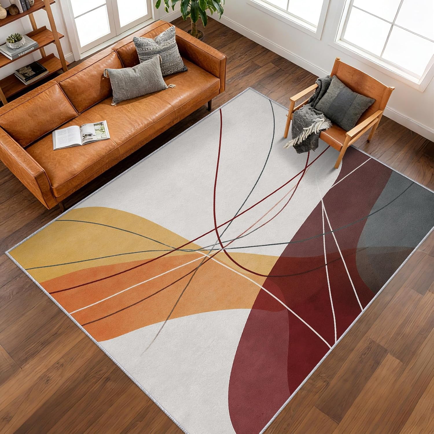 Mid Century Geometric Area Rugs, Boho Abstract Carpet, Washable Non ...