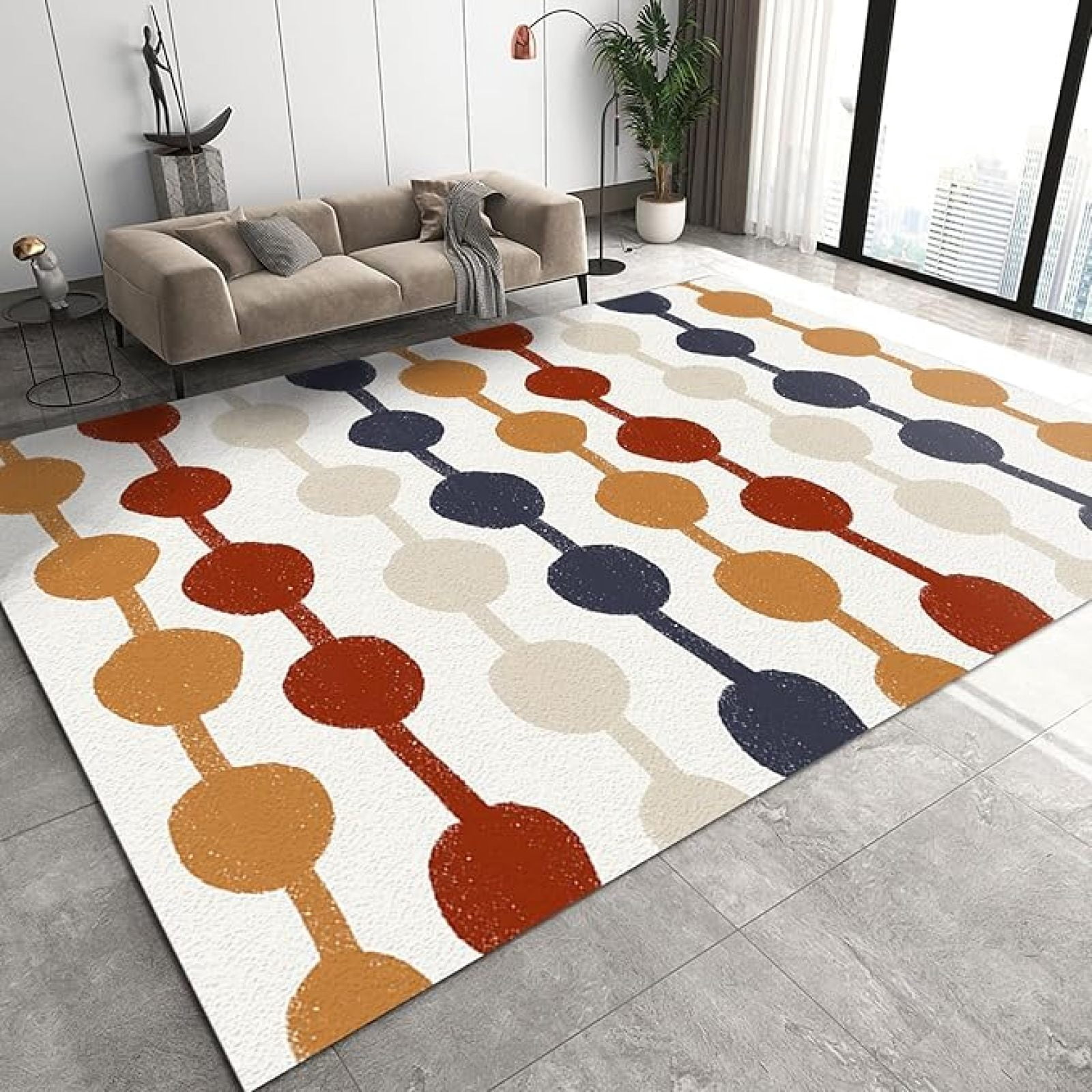 Easy Clean Rug Mid Century Geometric Art Area Rugs, Vintage Colorful Graffiti ...