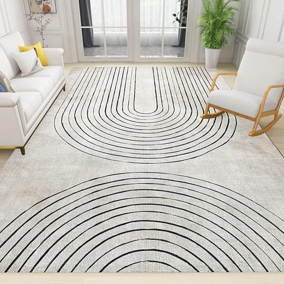 Mid Century Geometric Black And White Lines Area Rug, Boho Abstract Art Print Large Rugs, For Room Sofa Living Room Mat Bedroom Home Decor Floor Mats 1x2ft