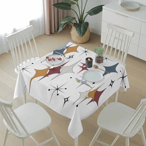 Mid Century Geometric Diamond Table Cloth 60x60in, Waterproof Square Tablecloth Wipeable Tablecloths Abstract Maroon Orange Blue Table Covers for Dining Tables Party Indoor Outdoor