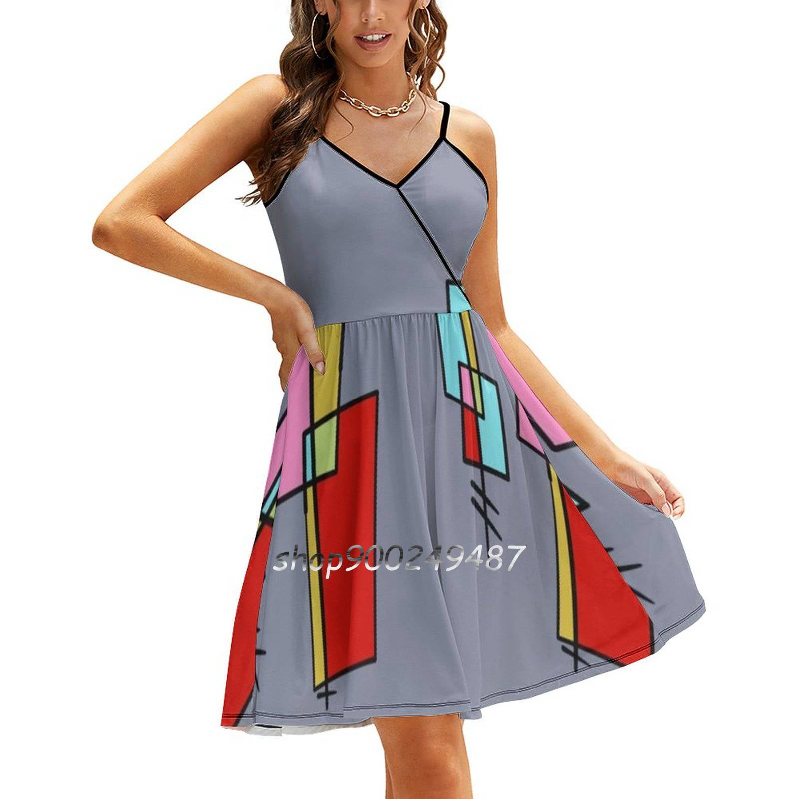Mid Century Geometric Goodness Square Neck Dress New Plus Size Elegant Women Waist Tight Dress Mid Century Modern Mid Century Walmart