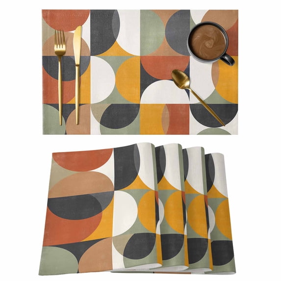Mid Century Geometric Placemats Set of 4 Abstract Modern Retro Place Mats Table Mats Kitchen Dining Home Outdoor Party Table Decoration