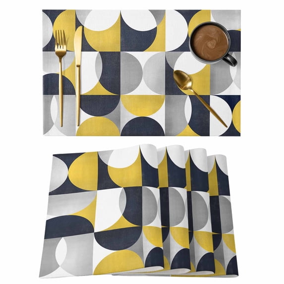 Mid Century Geometric Placemats Set of 6 Abstract Modern Yellow Place Mats Table Mats Kitchen Dining Home Outdoor Party Table Decoration