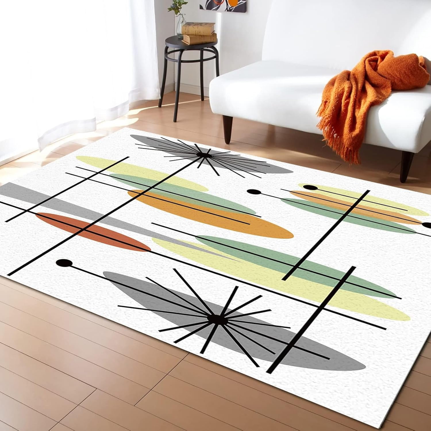 Mid-Century Geometry Abstract Lotus Area Rug, Modern Art Atomic ...