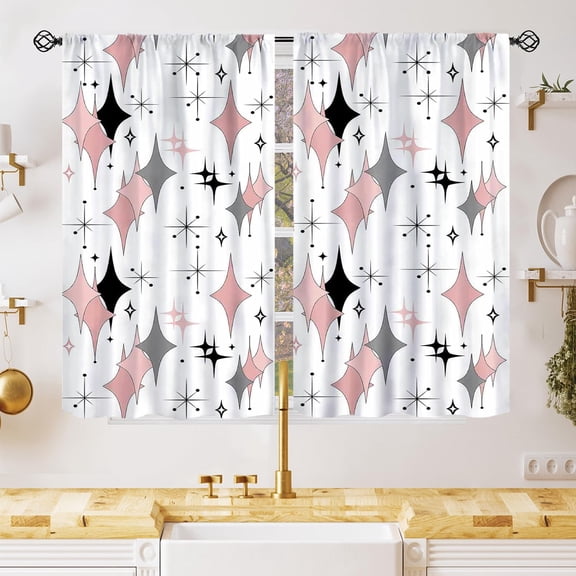 Mid Century Geometry Curtains for Bedroom Living Room Home Kitchen Window Treatments Pink Black Gray Abstract Retro Vintage Modern Drapes, 42x54 Inch 2Panels Set
