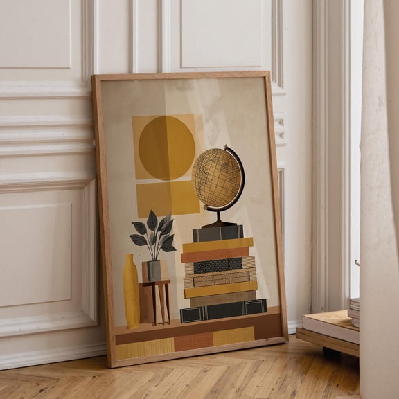 Mid Century Globe Retro Study Room Decor Academic Office Artwork, Unframed Poster