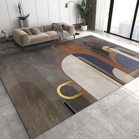 Mid-Century Gray Red Area Rug, Luxury Blue Gold Geometric Soft Washable Carpet, Upholstery Rug With Non-Slip Backing For Kids Boys Girls Bedroom Living Room Dining Room 2 x 3ft